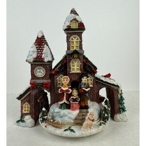 Vintage Musical Christmas Village Church Figurine Carolers Wind Up Animated 8.5"